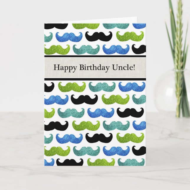Blue Moustache pattern - Happy Birthday Uncle Card (Front)