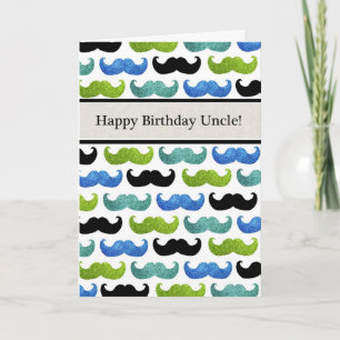 Blue Moustache pattern - Happy Birthday Uncle Card