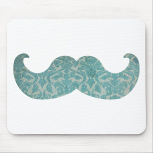 Blue Moustache - Vintage Damask Mouse Pad