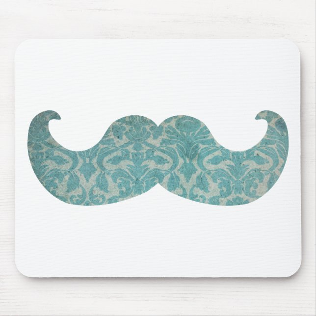 Blue Moustache - Vintage Damask Mouse Pad (Front)
