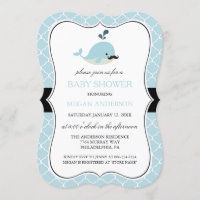 Blue Moustache Whale Cute Boy Baby Shower