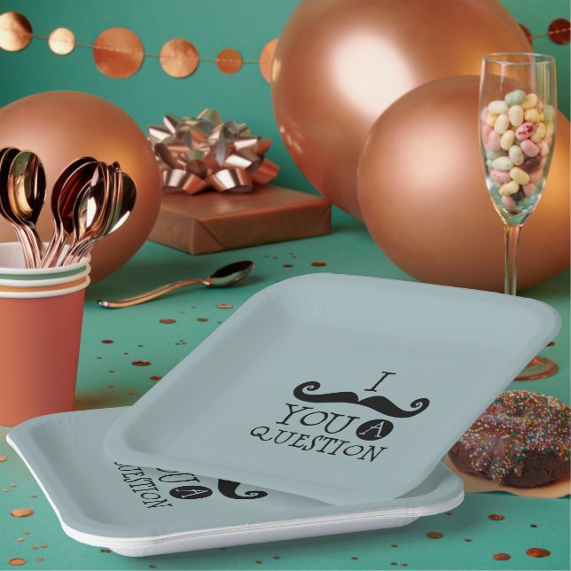 Blue Moustache You A Question Humour Father's Day Paper Plate (Multi)