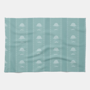 Blue Moustaches and Hats Tea Towel