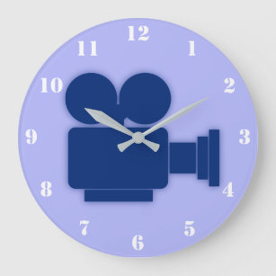 BLUE MOVIE CAMERA ILLUSTRATION WITH WHITE NUMBERS LARGE CLOCK