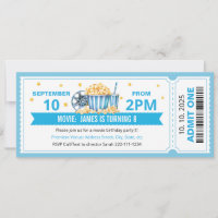 Blue Movie ticket birthday invitation