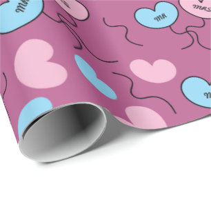 Blue Mr Pink Mrs Balloon Anniversary Gift Seamless Wrapping Paper