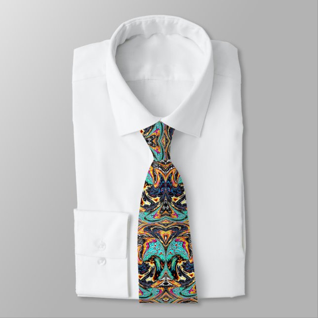 Blue Multicolor Abstract Neck Tie (Tied)