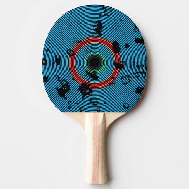 Blue Multicolor Vinyl Disc Texture Pattern Ping Pong Paddle (Front)
