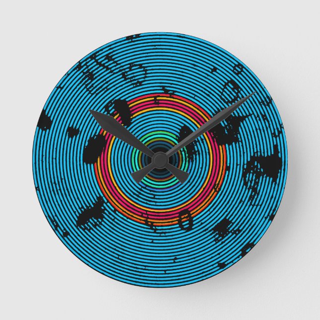 Blue Multicolor Vinyl Disc Texture Pattern  Round Clock (Front)
