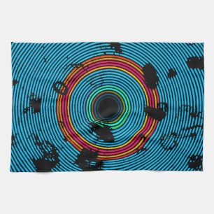 Blue Multicolor Vinyl Disc Texture Pattern Tea Towel