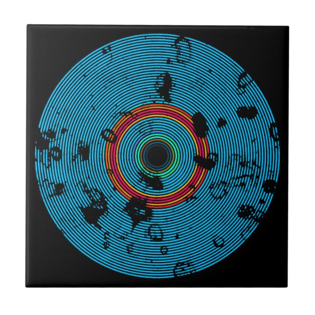 Blue Multicolor Vinyl Disc Texture Pattern Tile (Front)