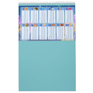 blue Multiplication Table 1-12 Cheat Sheet Calendar