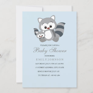 Blue Mum & Bub Racoon Boy Baby Shower Invitation