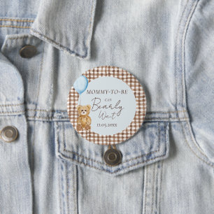 Blue Mummy To Be Can Bearly Wait Boy Baby Shower 7.5 Cm Round Badge