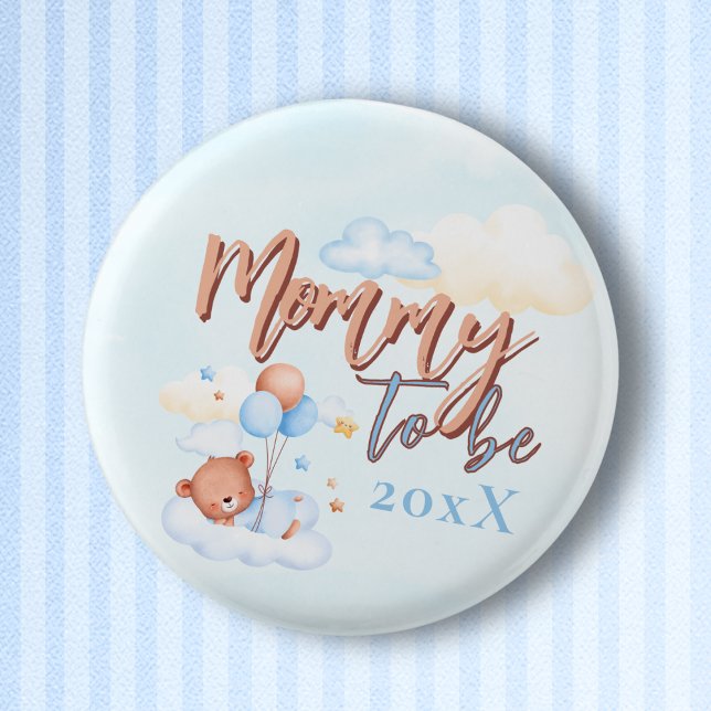 Blue Mummy to Be Teddy Bear Baby Shower Button (Creator Uploaded)