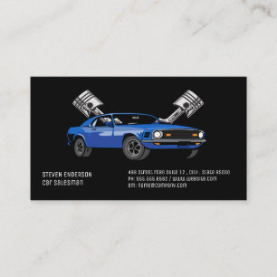 Blue Muscle Car   Pistons   Auto Business Card