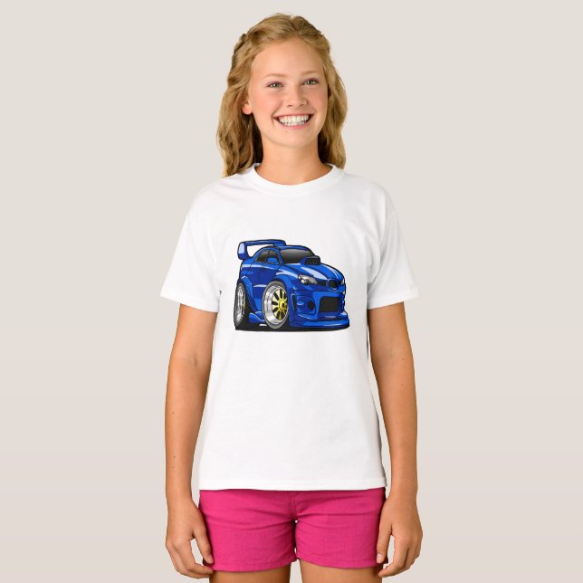 Blue muscle car speed cartoon - Choose back color T-Shirt (Front Full)