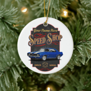 Blue Muscle Custom Speed Shop Ceramic Ornament