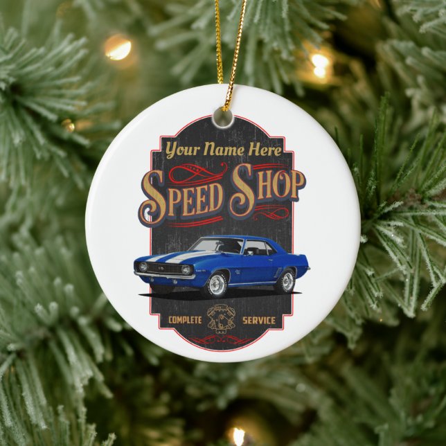 Blue Muscle Custom Speed Shop Ceramic Ornament (Tree)