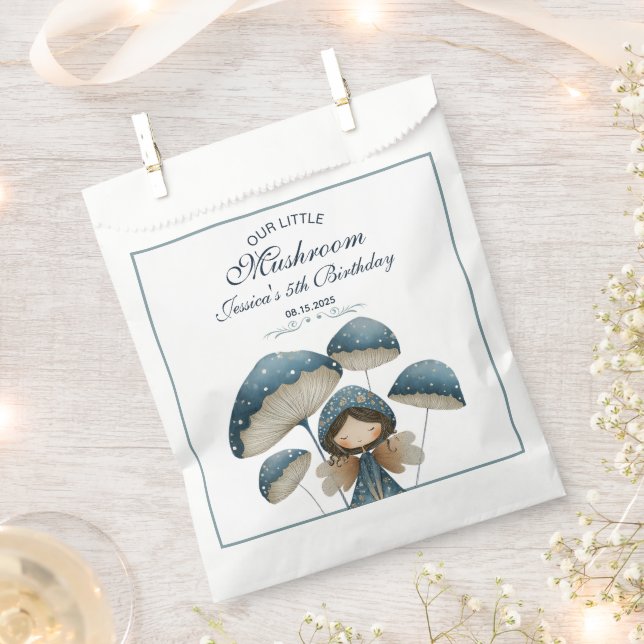 Blue Mushroom Fairy Enchanted Kids Birthday Party  Favour Bag (Clipped)
