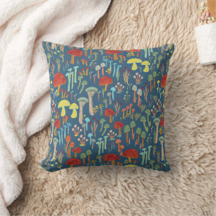 Blue mushroom forest cushion