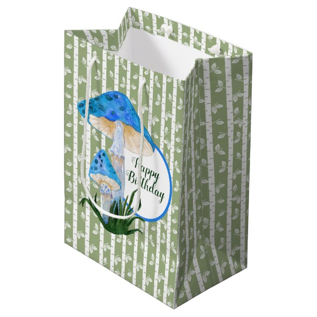 Blue Mushrooms on Aspen Birthday  Medium Gift Bag (Front Angled)