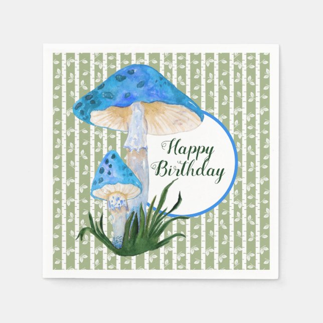 Blue Mushrooms on Aspen Birthday  Napkin (Front)