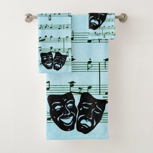 Blue Music Art Unites Theatre Masks  Bath Towel Set (Insitu)