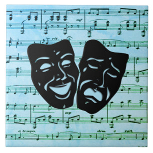 Blue Music Art Unites Theatre Masks Ceramic Tile
