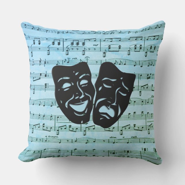 Blue Music Art Unites Theatre Masks  Cushion (Front)