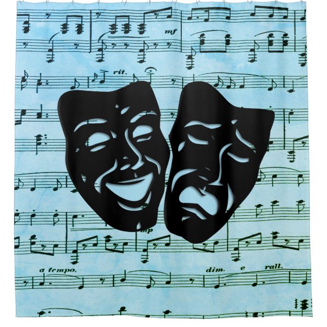 Blue Music Art Unites Theatre Masks  Shower Curtain (Front)