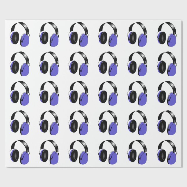 BLUE MUSIC HEADPHONES PATTERN Wrapping Paper (Flat)