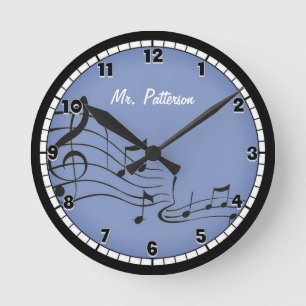 Blue Music Notes Custom Large Clock