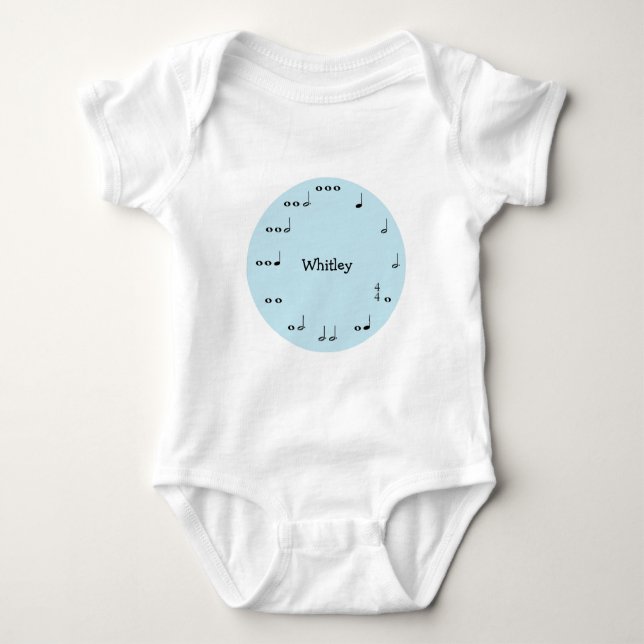 Blue Music Notes Personalised Baby Bodysuit (Front)