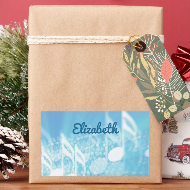 Blue Music Personalised Rectangular Sticker (Holiday)