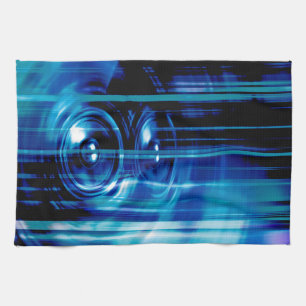 Blue music speakers tea towel