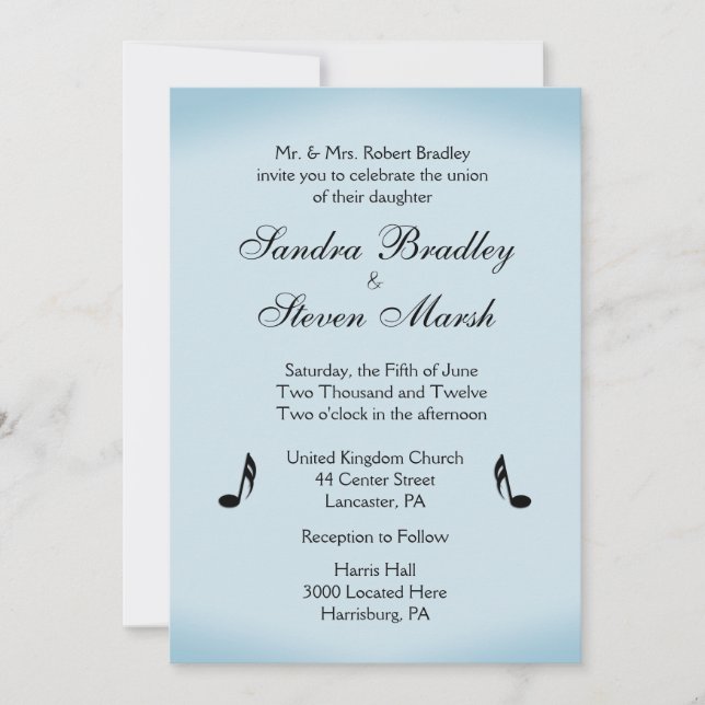 Blue Music Theme Wedding Invitation (Front)