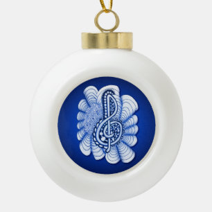 Blue Music Treble Clef Musician Gift Ceramic Ball Christmas Ornament
