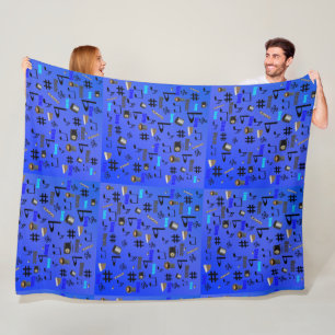Blue Musical Instruments And Notes,  Fleece Blanket