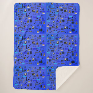 Blue Musical Instruments And Notes, Sherpa Blanket