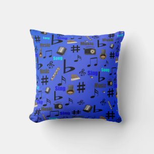 Blue Musical Notes And Instruments, Cushion