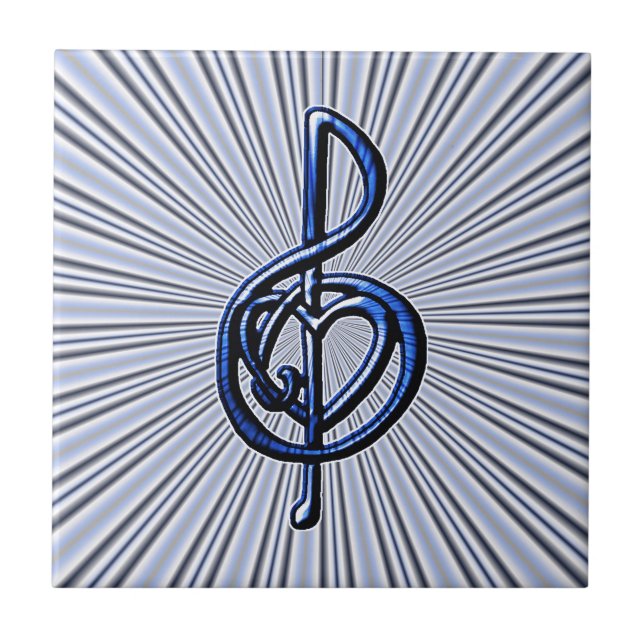 Blue Musical Treble Clef Heart Personalizable Art Ceramic Tile (Front)