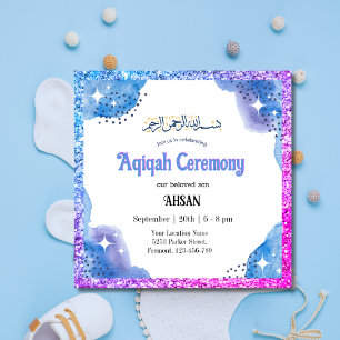 Blue Muslim Baby Aqeeqah- Aqiqah- Invitation