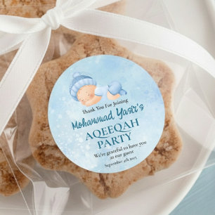 Blue Muslim Newborn Baby Boy Aqeeqah Classic Round Classic Round Sticker