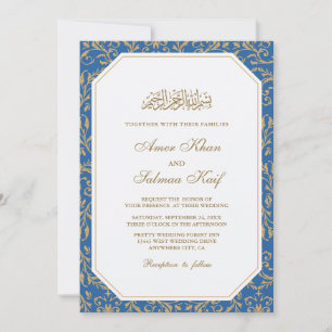 blue Muslim wedding Invitations