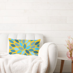 Blue & Mustard Starburst Modern Flower Pillow