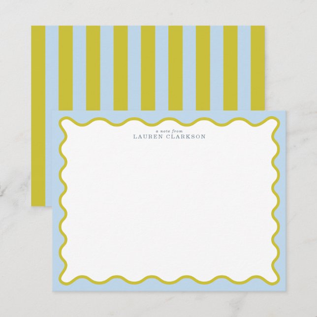 Blue & Mustard Wavy Border Note Card (Front/Back)