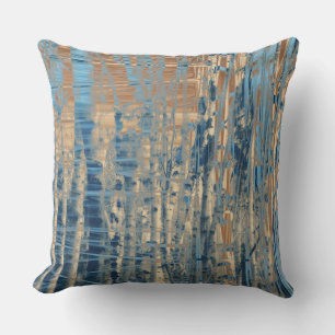 Blue Muted Orange Yellow Streaked Birch Trees Cushion