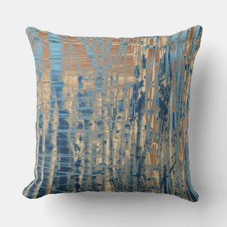 Blue Muted Orange Yellow Streaked Birch Trees Cushion