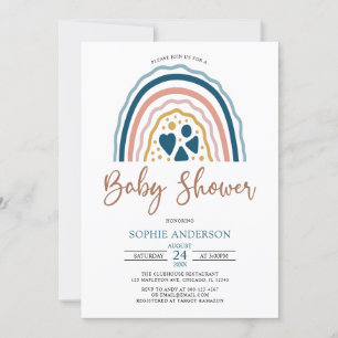 Blue Muted Tones Boho Rainbow Baby Shower Invitation